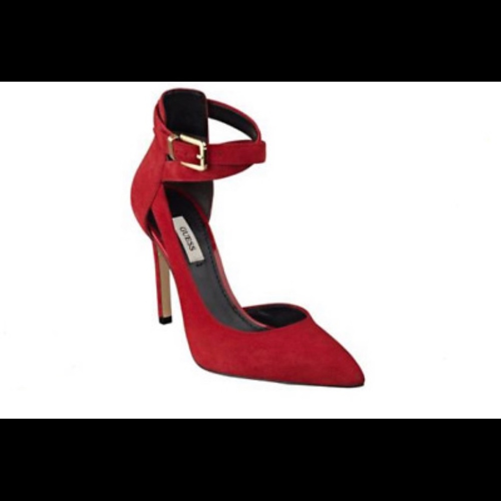 GUESS Ambelu Medium Red Suede Pump 4” Size 10M Pre-owned With Box.